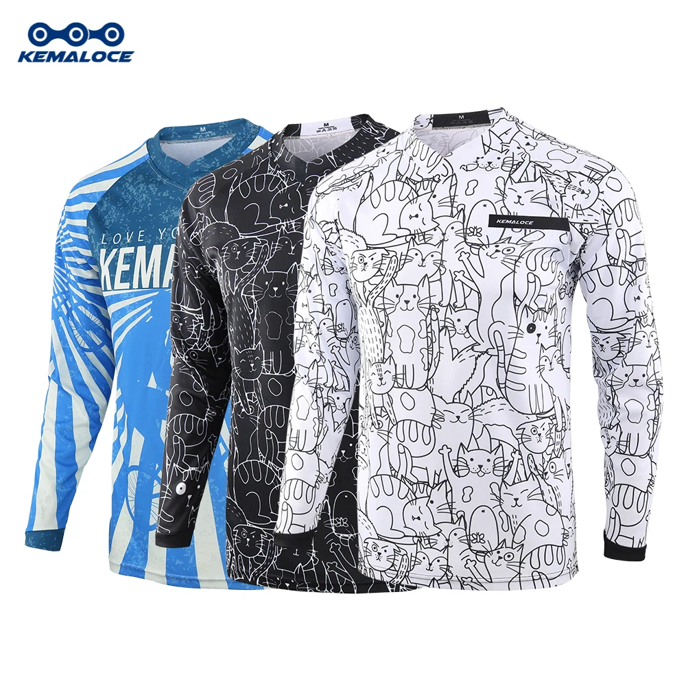 

KEMALOCE Motocross Jersey Men Long Sleeves Summer Breathable Cartoon Motorcycle Jersey Loose Offroad BMX DH Downhill Clothing