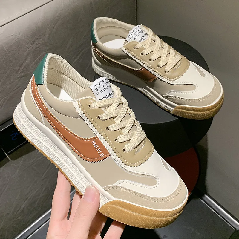 

Autumn Dad Shoes Women 2022 Fashion Leather Lace Up Flat Casual Shoes Korean Student Platform Sneakers Ladies Vulcanized Shoes