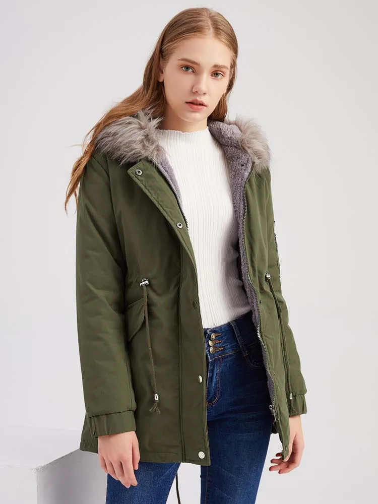 European Style Women Parkas Coat 2022 New Hooded Cotton Padded Long Winter Jackets Warm Fleece Female Outerwear Abrigo Mujer