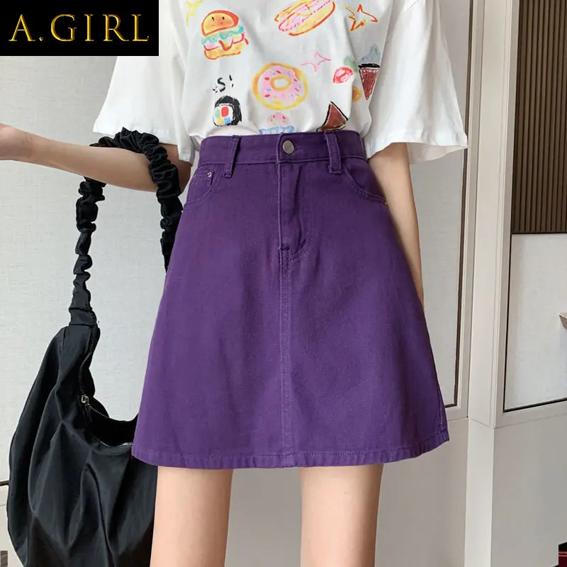 

A GIRLS Mini Skirts Women Slim Streetwear 5XL Solid High Waist Student All-match Leisure Female Denim Trendy Summer Popular Chic