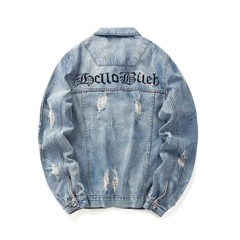 

Trend Street Embroidery 21 Men's Jacket Gothic Washing Loose HoleJacket Men