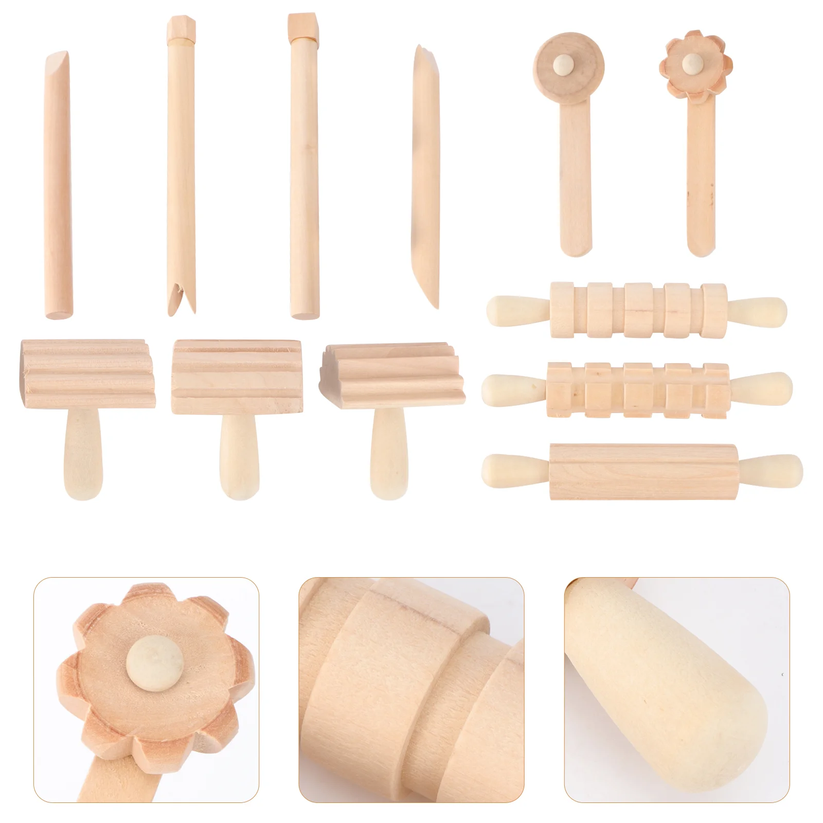 

12pcs Wooden Dough Tools Clay Pattern Rolling Pin Set Dough Molding Shaping Tool for Toddler Kids Craft Activity Supplies
