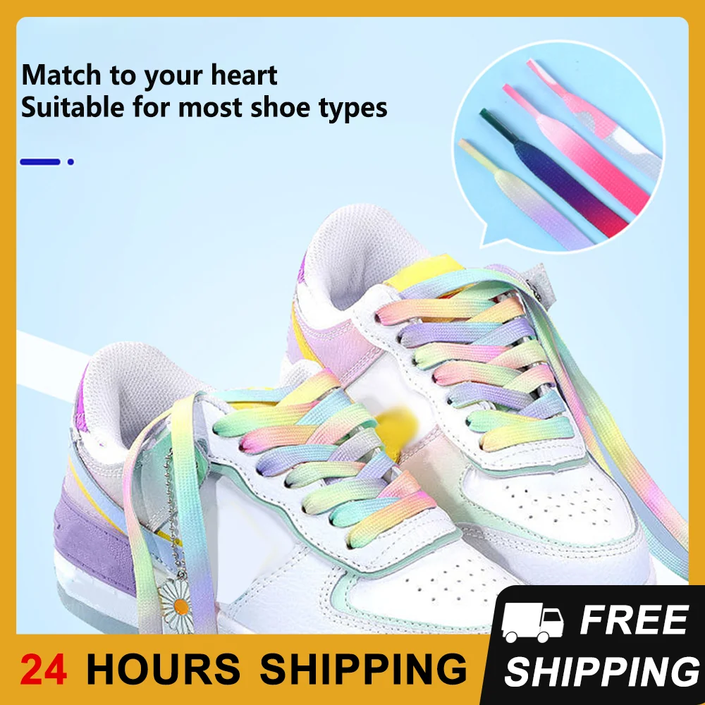 1Pair Rainbow Shoelace 8mm Tie-dye Shoe Laces For Casual Canvas Shoes Colorful Shoestrings Unisex Flat Boot Laces 80-150CM