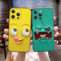 hot funny face phone cover for iphone 11 12 13 pro max x xr xs max 7 8 plus 13mini luxury black soft silicone tpu case fundas