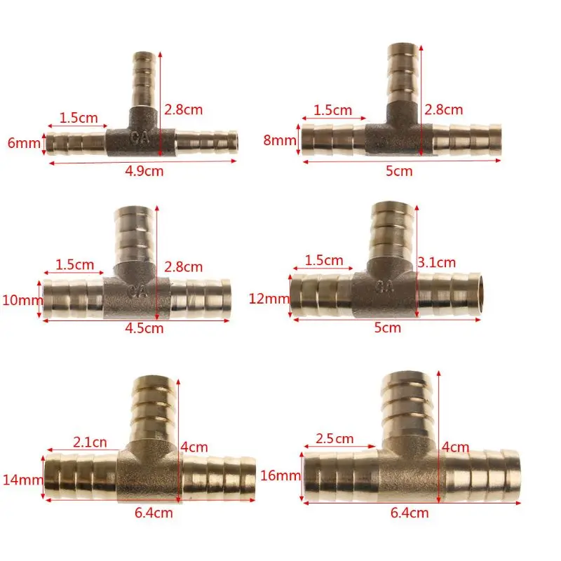 

Connector Reducing Barb Hose Fitting 3 Way Joint Splicer Brass for T Shape Pipe Fittings High Temperature Resistance