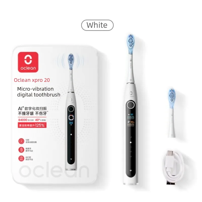 Фото Электрическая зубная щетка OCLEAN AI Micro Sweep Vibration Digital X Pro 20 с зарядкой Type-C, ортодонтическая, для пар, подарочная №2