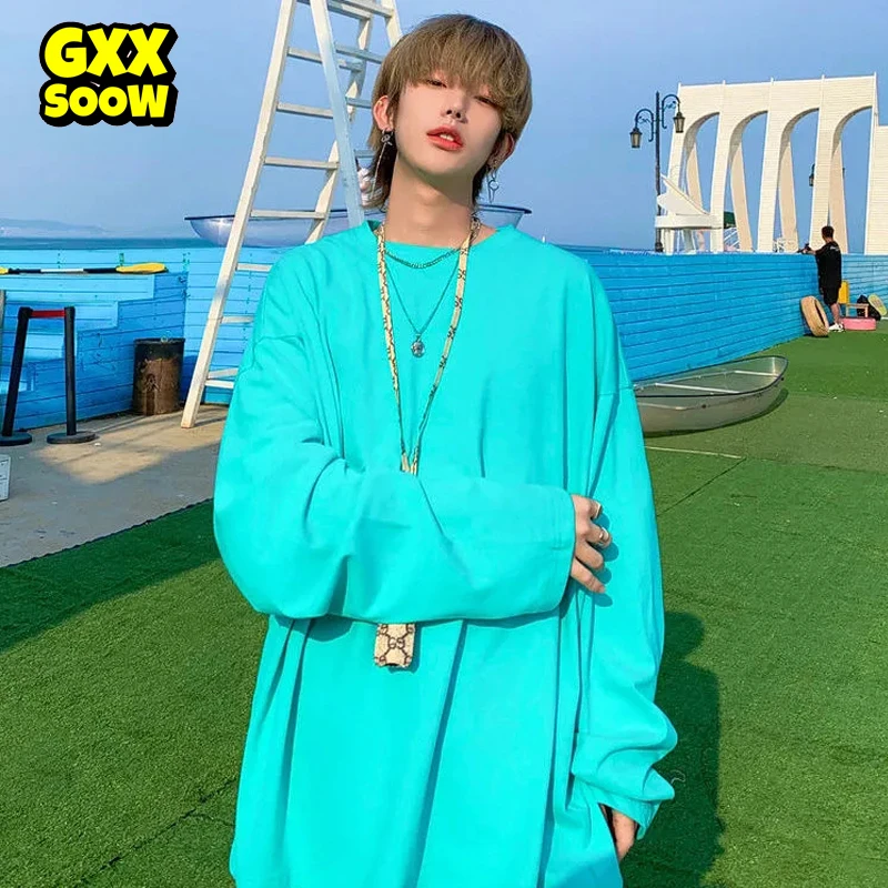 

Футболки с длинным рукавом в стиле хип-хоп для мужчин и женщин, однотонная свободная уличная одежда, женские топы в стиле Харадзюку, одежда д...