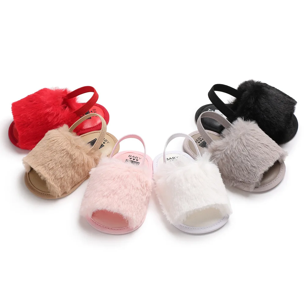 

Туфли для новорожденных девочек, меховые пушистые тапочки, Симпатичная зимняя мягкая подошва, комнатные мокасины для малышей, обувь для кроватки