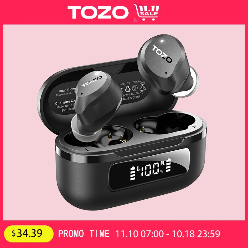 Беспроводные наушники TOZO NC9 с шумоподавлением цвет черный