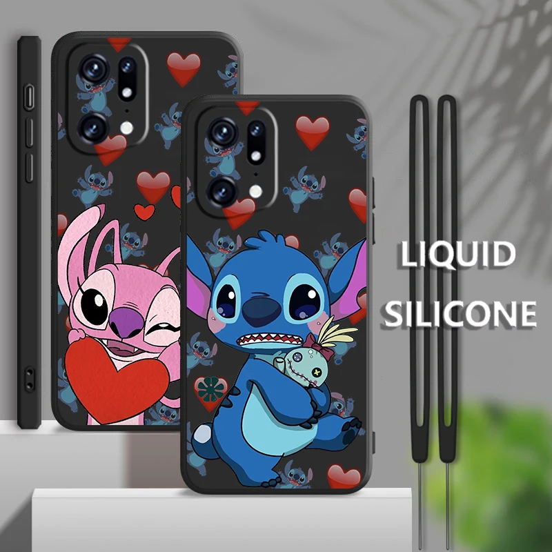

Lilo Stitch Cartoon For OPPO Find X5 X3 X2 neo Pro Lite A5 A9 2020 A53 A53S A96 A94 A4G 5G Liquid Rope Phone Case Coque Capa
