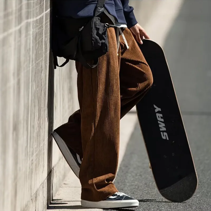 

Men's Casual Pants Loose Straight Corduroy Pants Elastic Waist Sweatpants Fashion Streetwear Spring Men Sports Jogger Trousers