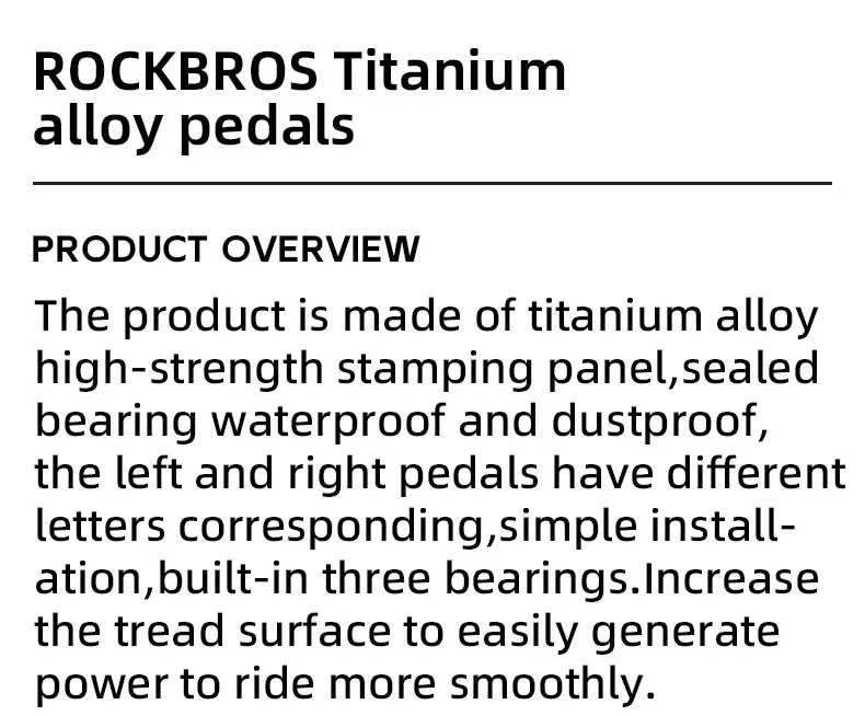 ROCKBROS Titanium Alloy Bike Pedals Ultralight Anti-slip Wide Pedal MTB Road Stainless Steel Nails Cycling Accessories