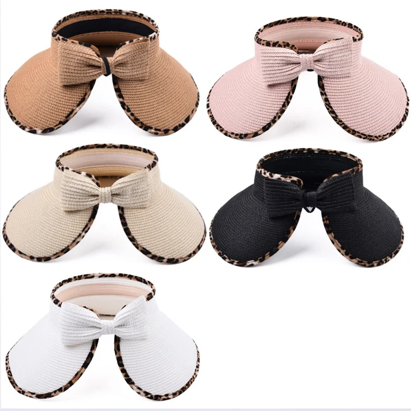 Шляпа женская Соломенная с леопардовым принтом складная Панама от солнца модная