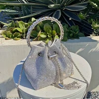 diamonds tassel evening clutch bag women luxury designer chain metal ring handle shiny crystal bucket purse bridal wedding party