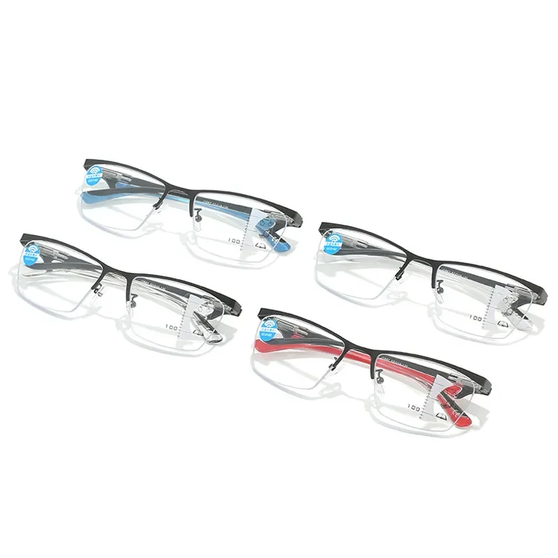 

Очки для чтения с полуоправой для мужчин и женщин, аксессуар с защитой от синего света, с мультифокусом, металлические оптические пресбиопические очки унисекс с диоптриями от + 1,0 до + 3,5