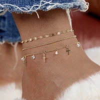 wesparking emo goldplatinum plated foot jewelry cross zircon chain lady anklets free shipping items women fashion jewelry