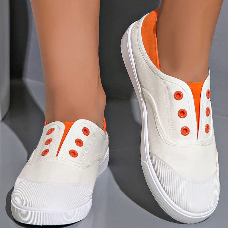 Лоферы женские на плоской подошве парусиновые туфли без шнуровки универсальные