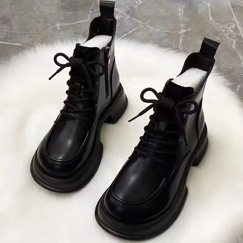 Boots Women's Shoes British Style Autumn New Woman Boots Platform Shoes Leather Versatile Single Boots Thick Sole Ladies Boots