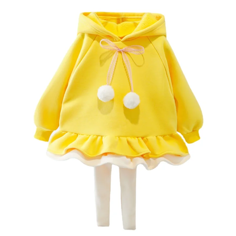 Spring Autumn Baby Girls Hooded Lace Plush Sweater Pants Kids Sportswear Children Clothing Sets Outdoor Infant Clothes Outfit