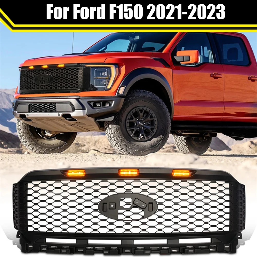 Car ABS Grill Mesh For Ford F150 2021 2022 2023 Raptor Grills Pickup Racing Grille Front Grill Bumper Grilles Cover Truck Parts