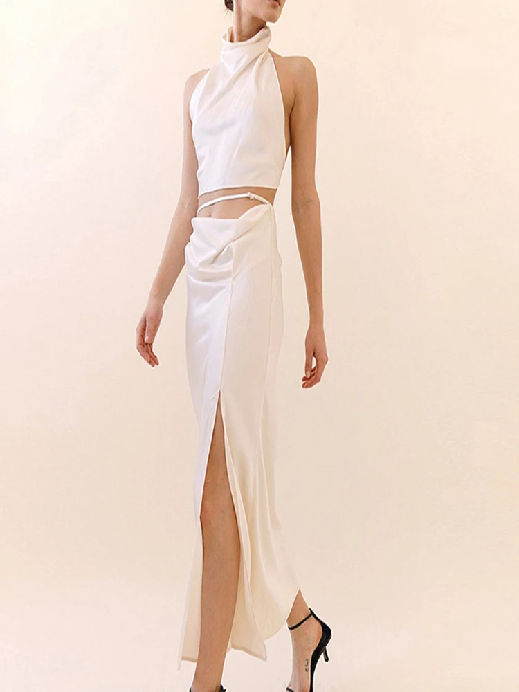 

Комплект из двух предметов, юбка средней длины с Боковым Разрезом и открытой спиной, разные размеры на выбор, облегающее платье для отдыха, в...