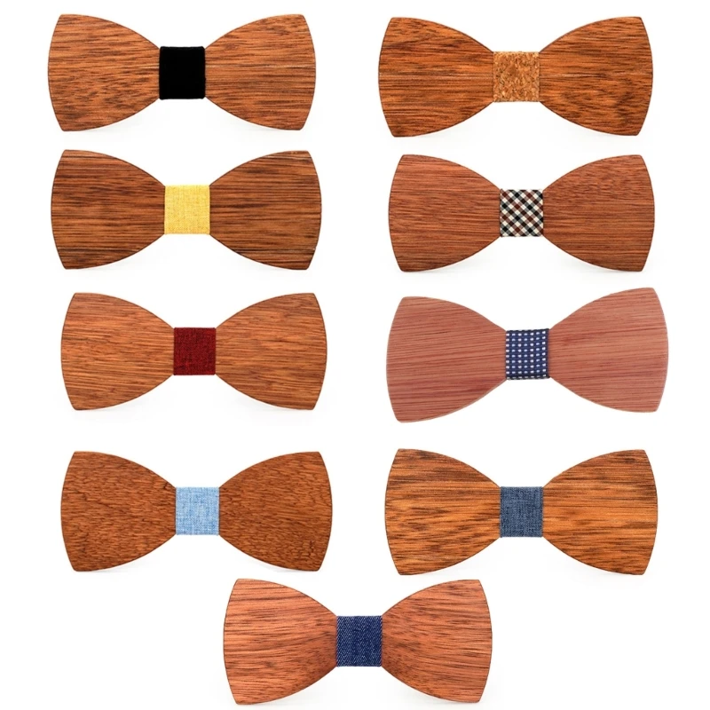 

F42F Handmade Cork Wooden Bow Ties For Men Wedding Party Unique Accessories Neckwear Solid Color Whole for butterfly