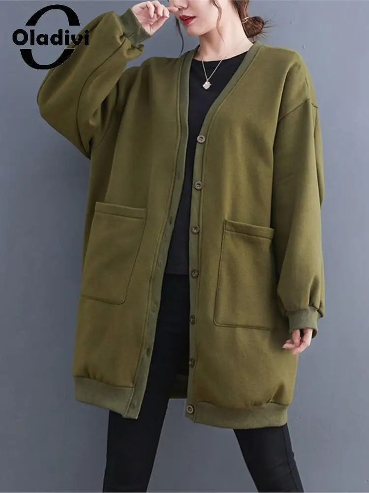 

Oladivi Long Sleeve Velvet Jacket Large Size Women Coats 2022 Spring Autumn New Casual Loose Overcoat Oversized Outerwears 5349