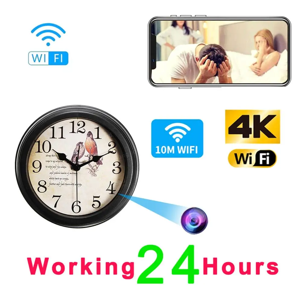 

4k Hd Mini Camera Ip Wifi P2p Cameras Alarm Clock Home Security Video Recorder Dvr Wireless Camcorder With Motion Detection