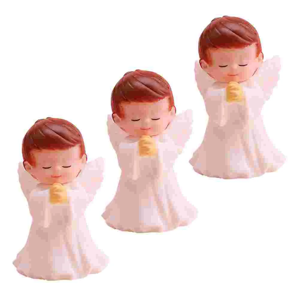 

3 Pcs Praying Angel Sculpture Decorative Artware Home Decorate Blessing Model Vinyl Figurine Adornment Baby