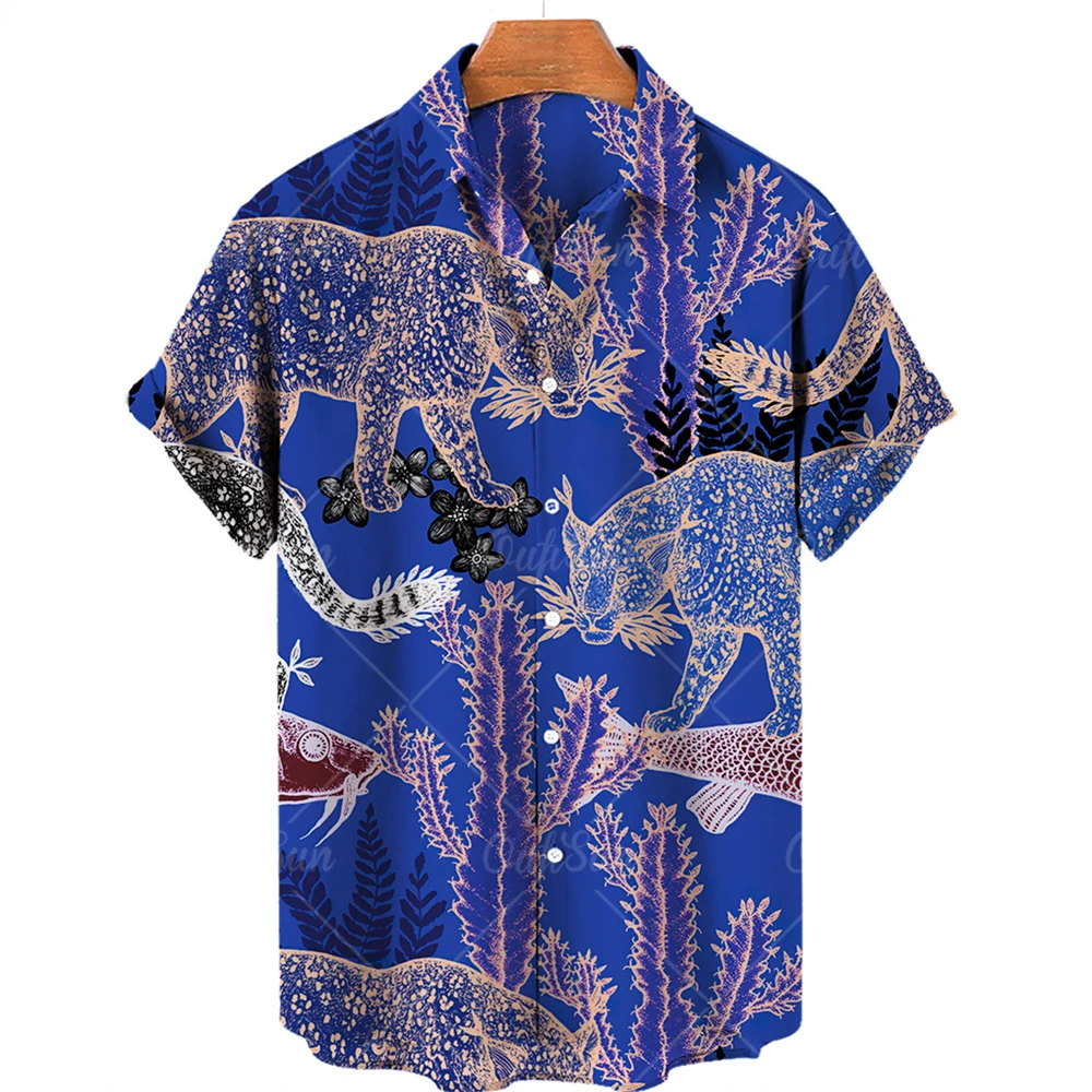 

Unisex 2022 Summer Hawaiian Shirt Men 3d Animal Print Shirts Men Women Angry Cat Pattern Short Sleeve Loose Breathable Top 5xl