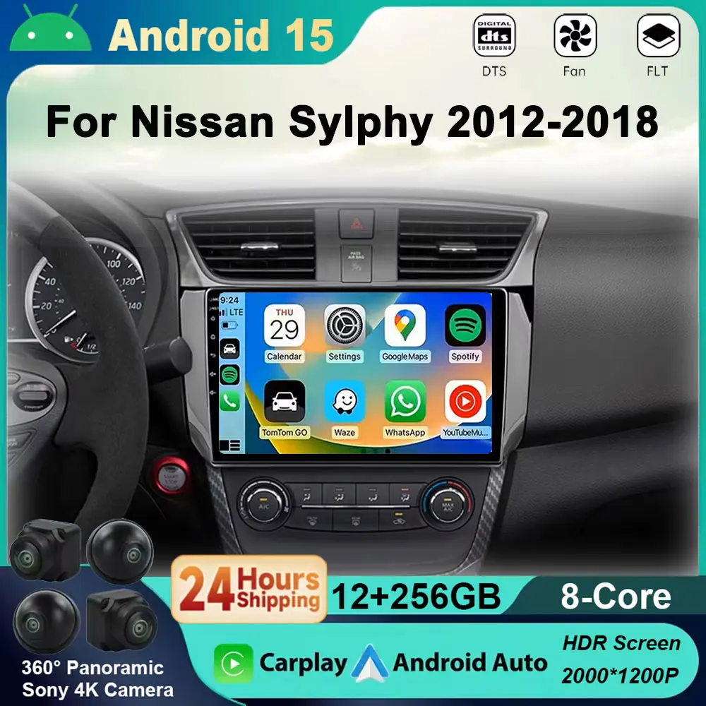 Фото Автомобильный радиоприемник Android 15 2K QLED для Nissan Slyphy B17 Sentra 12 2012-2017, мультимедийный видеоплеер, навигация, стерео GPS 2din 2 din №1