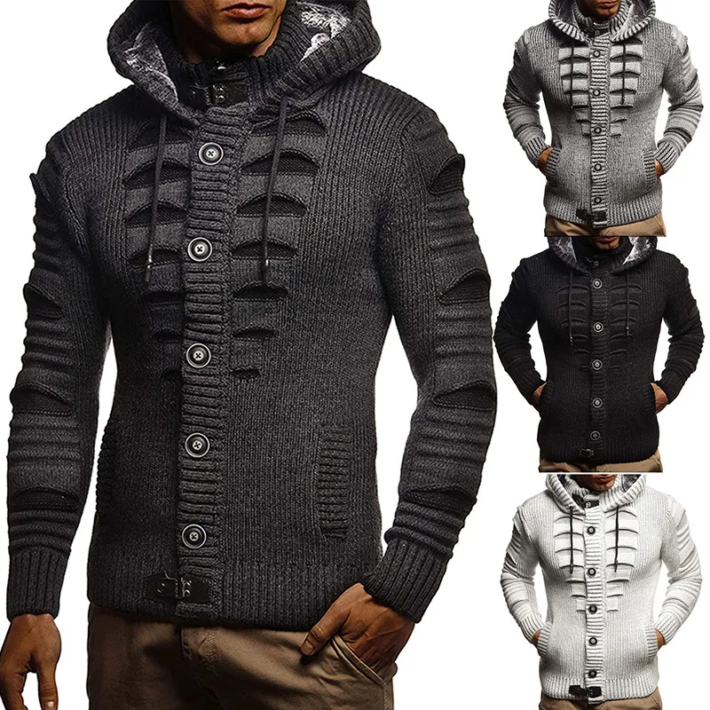 

European and American autumn and winter new fashion casual sweater men's hooded knitted cardigan coat