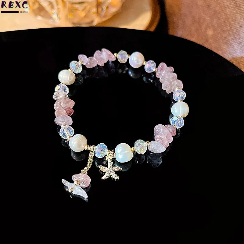 

Korea East Gate New Copper Plated Real Gold Starfish Micro Inlaid Pearl Bracelet Women's Fashion Geometric Temperament Bracelet