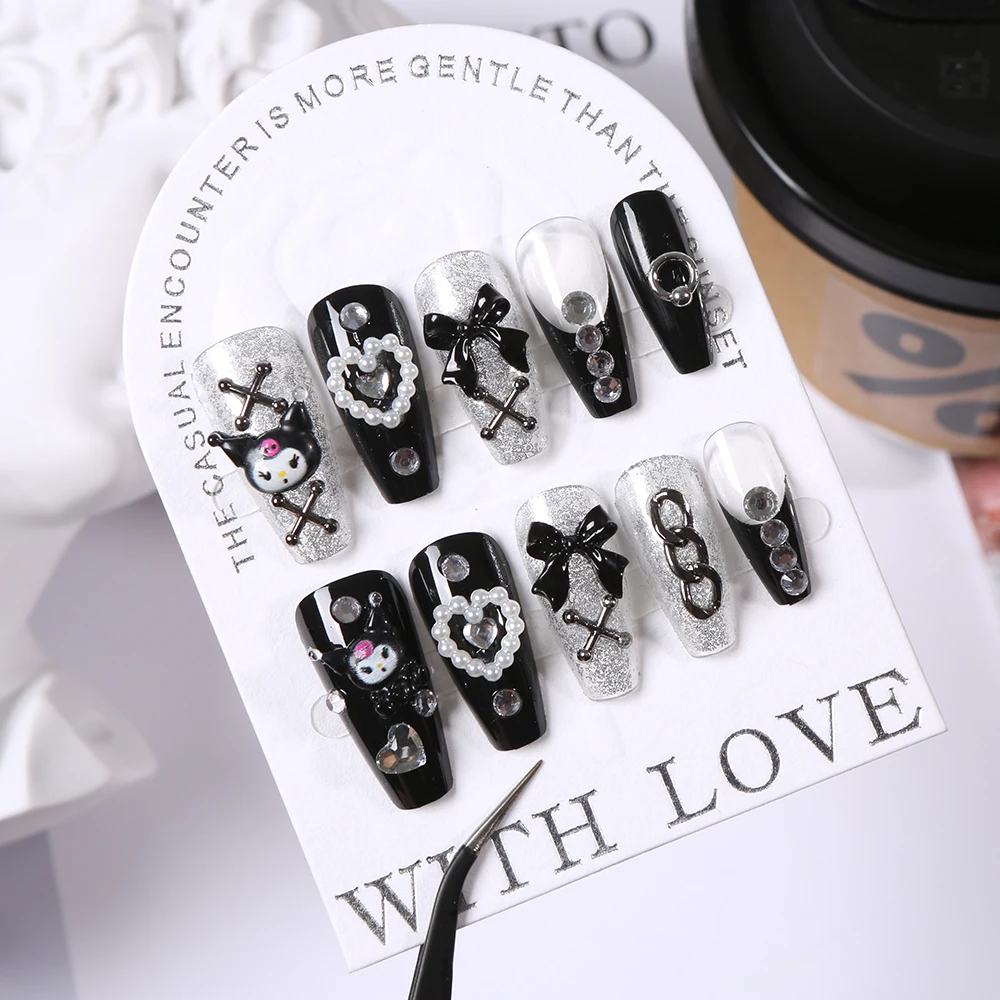24 шт./кор. Sanrio Kawaii Kuromi пресс для ногтей Y2K ручной работы металлические подвески в