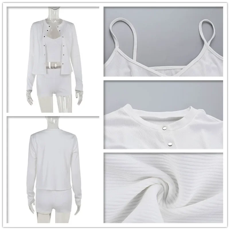 Женский трикотажный комплект из трех предметов короткий топ с длинным рукавом и