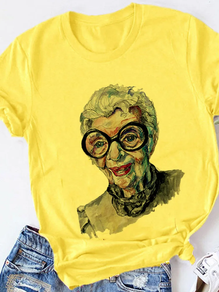 Yellow T-shirt Women Summer Print Lady Casual T Shirt Tops Harajuku Streetwear Short Sleeve Tshirt,Drop Ship