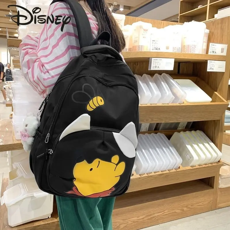 Disney New Women's Backpack Fashion High Quality Nylon Student Backpack Cartoon Simple Large Capacity Portable Travel Bag
