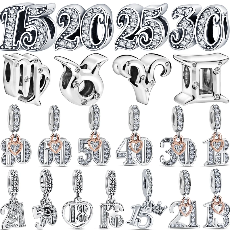 Nuovo 100% Vero Argento Sterling 925 Numero 20 60 50 Charm Bead Fit Originale Pandora Charms Bracciale Ciondolo Donna Fai Da Te Gioielleria Raffinata