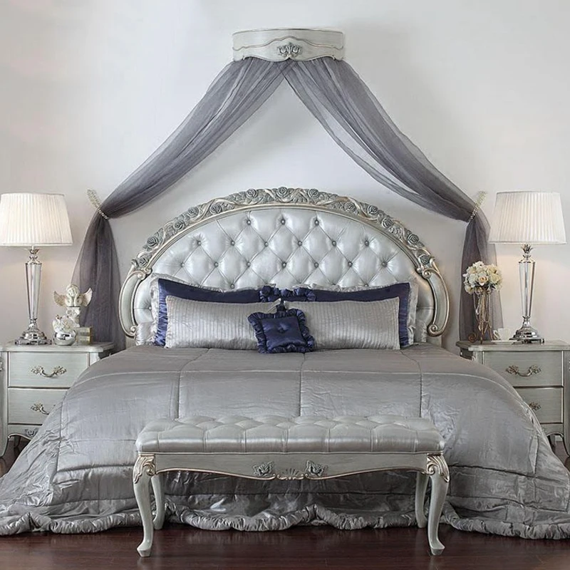 

French light luxury classic solid wood bed retro craft double bed birch pure hand carved rose Villa