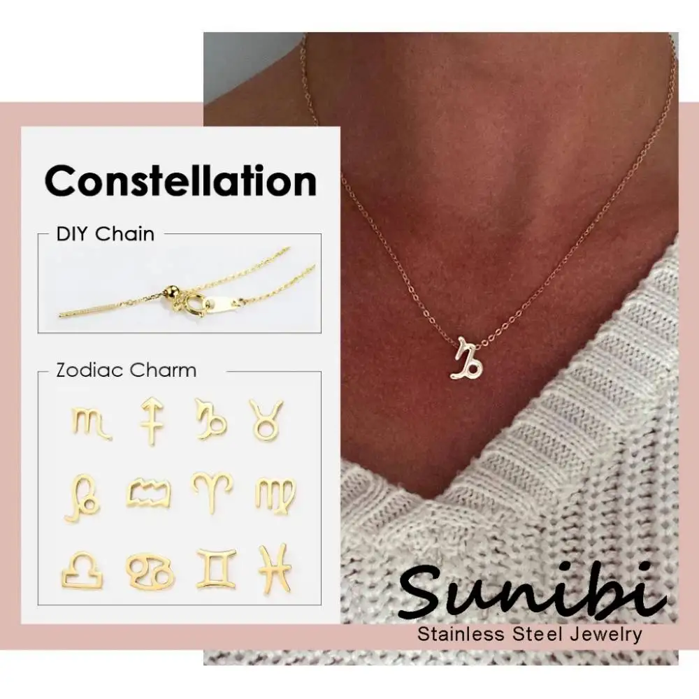 

SUNIBI 12 Constellation Pendant Necklaces for Women Horoscope Sign Astrology Gold Stainless Steel Personalized Necklaces Jewelry