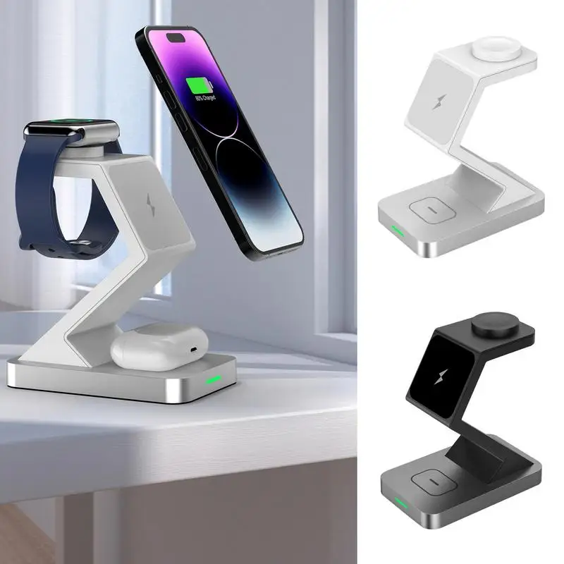 

Magnetic Charging Base Dock For Apple Watch Smart Phone Earbuds 3-in-1 15W Wireless Charger Station Fast Charging Stand Bracket