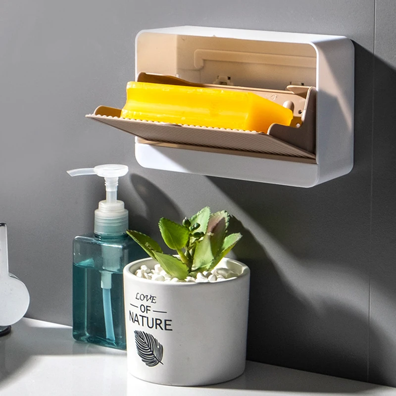 

Креативная мыльница настенная двойное отделение с крышкой Подставка для слива держатель для туалетного мыла домашняя Подвеска для ванной