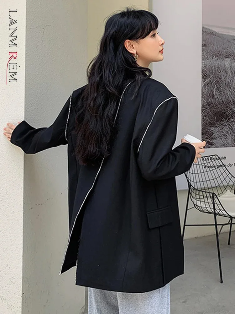 

Женский блейзер LANMREM, черный блейзер с разрезом сзади, модный офисный пальто на одной пуговице с отложным воротником, новинка весны 2024, 2AA4181
