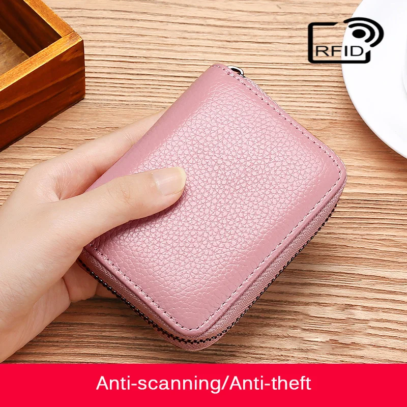 20 Slots Genuine Leather Card Holder Unisex Cowhide Card Bags For Business Credit ID Cards Driving License RFID Anti-scanning