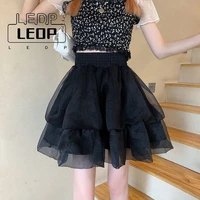 ledp 2022 fall korean version sexy fashion fairycore high waist black a line mini skirt kawaii cute tulle skirt tutu womens
