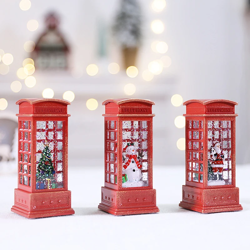 Рождественский красный винтажный светящийся фонарь для телефонной будки