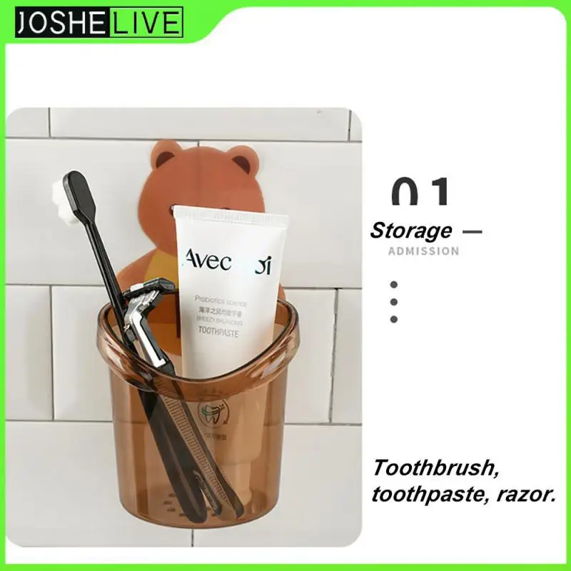 

Toothbrush Rack Bathroom Free Punch Mouthwash Cup Brushing Cup Wall-mounted Cartoon Storage Box Toothpaste Cylinder Shelf Rack