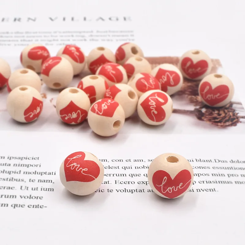 

10pcs Wooden Heart Beads with Love for Craft Natural Round Spacer Beads for DIY Valentine's Day Crafts Jewelry Making