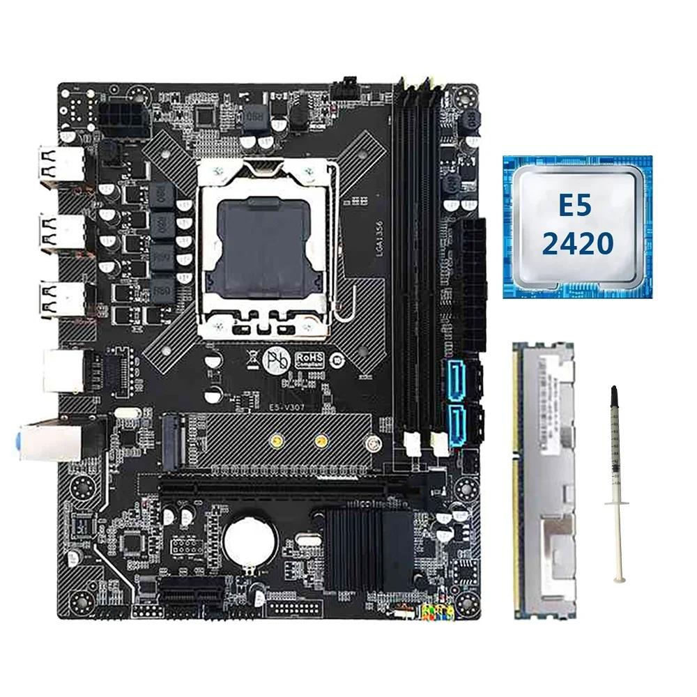 Комплект материнской платы X79 с процессором E5 2420 + памятью DDR3 8 ГБ термопастой LGA1356