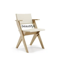 zq design microfiber leather modern minimalist nordic art half armrest tea room solid wood dining chair